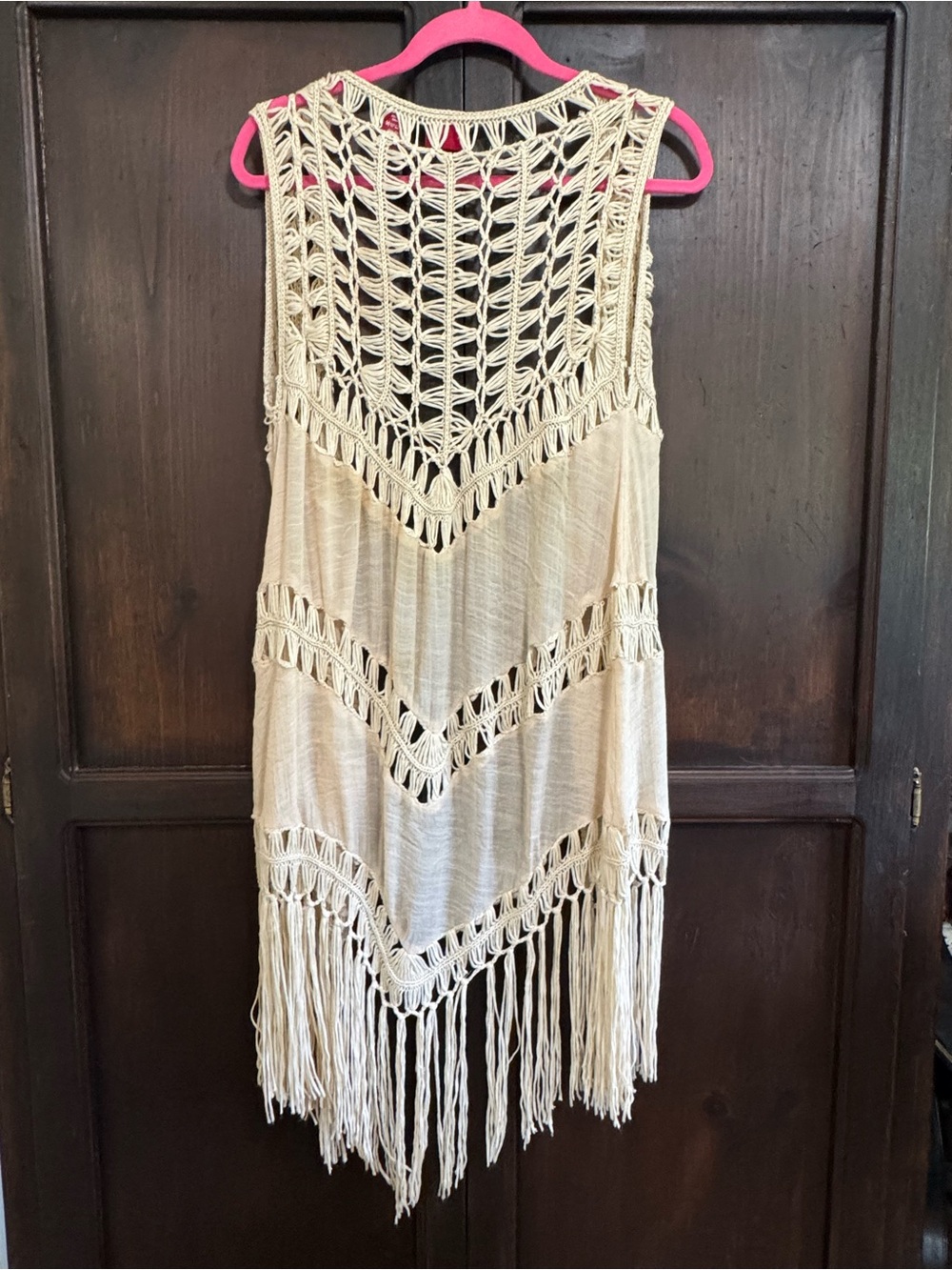 Daytrip Boho Crochet Fringe Vest - Cream Vintage Style Vest Size Small - Picture 2 of 8